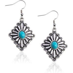 Women's Rustic Couture's Western Earrings Cowgirl Dangling Turquiose Concho